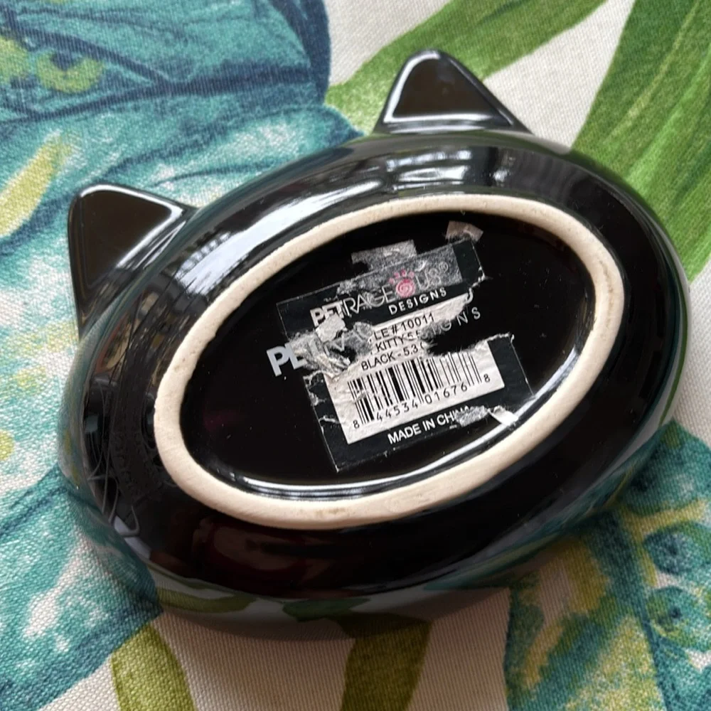 Black Cat PetRageous Designs Kitty Oval Stoneware Food Bowl for Cats Halloween